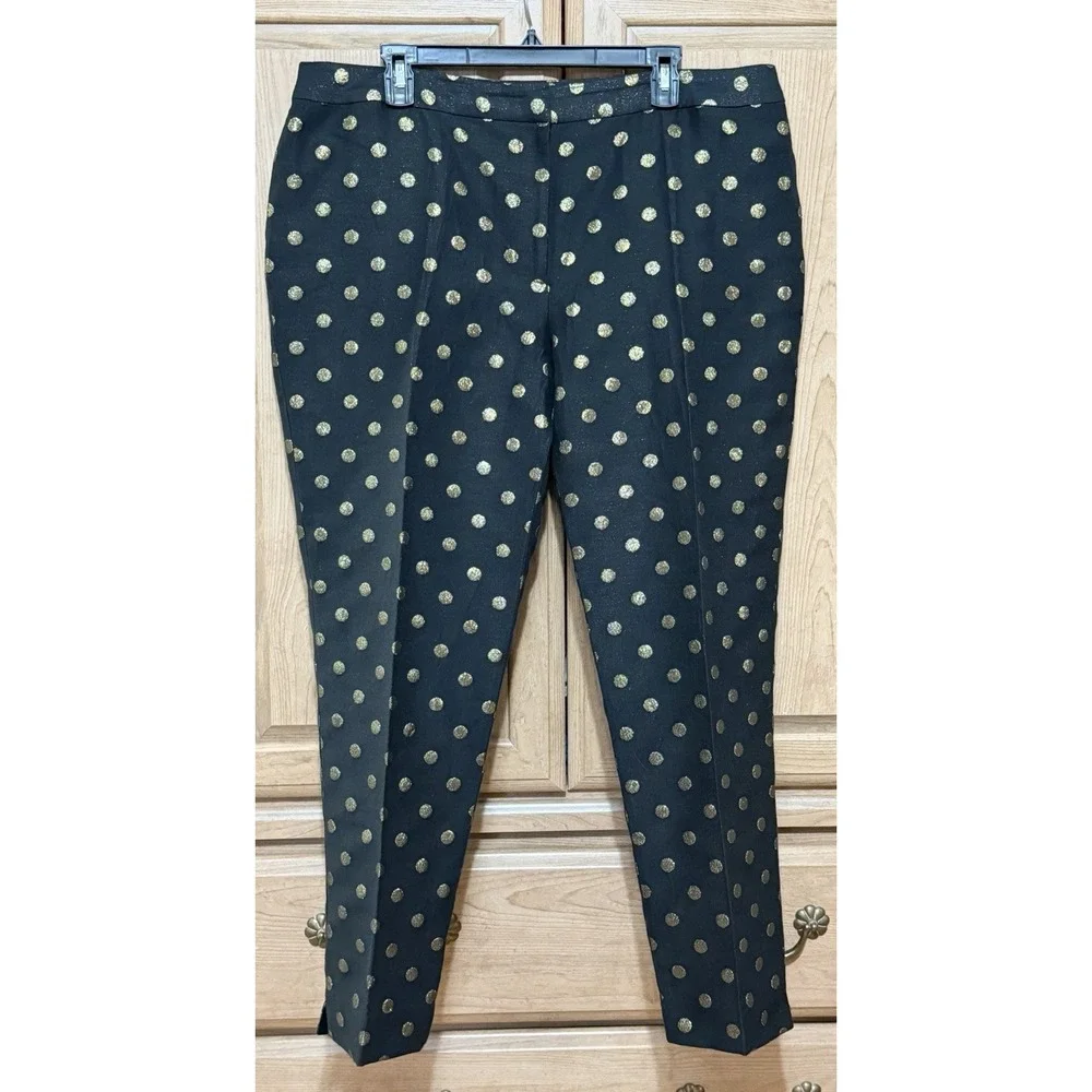 RSVP By Talbots Women's Size 16W Lined Dress Pants Black/Gold Metallic Dots
